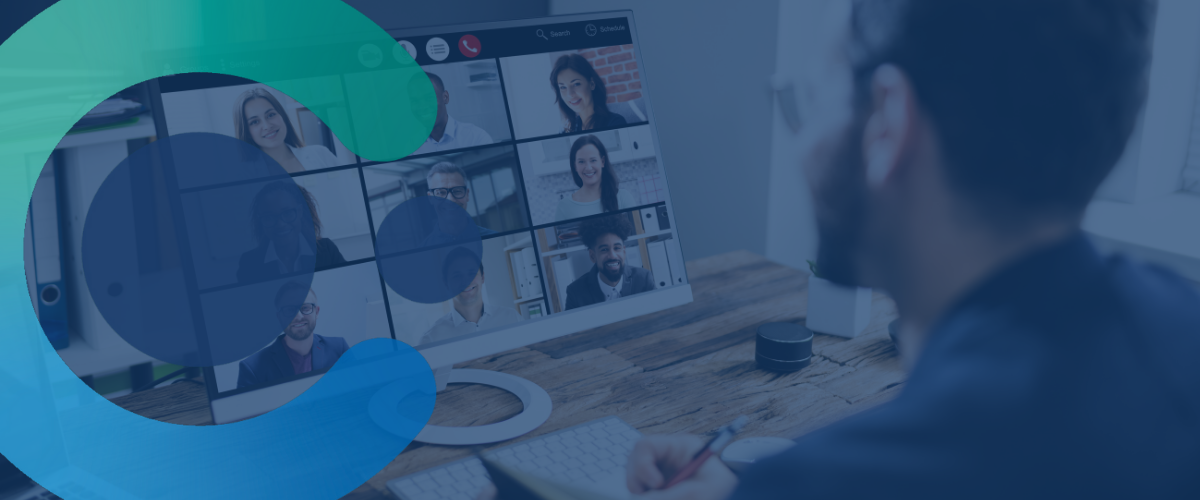 Man attending a virtual meeting on a computer screen