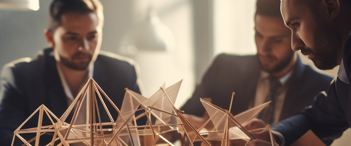 Group of Cpl professionals in suits carefully examining an intricate architectural model